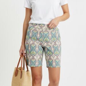 Coconut Row Palm Beach Aqua Paisley Tummy Slimming Bermuda Shorts Size 12